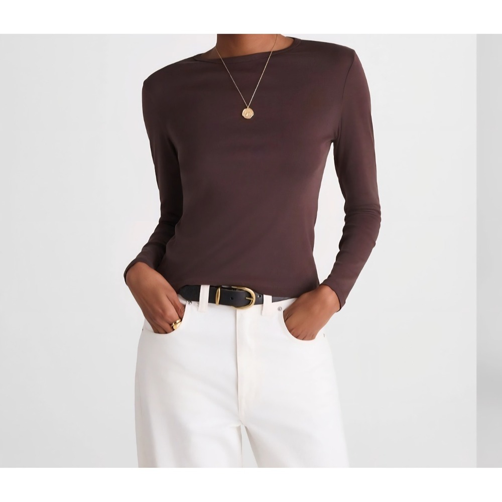 Madewell Tee Shirt Womens Size Large Crewneck So Soft Cotton Molasses Brown NWT